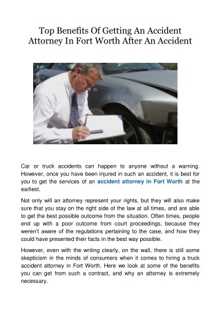 Top Benefits of Getting an Accident Attorney in Fort Worth after an Ac