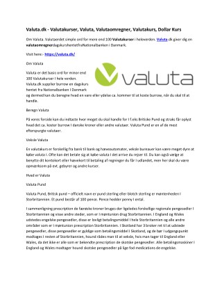 Valuta.dk - Valutakurser, Valuta, Valutaomregner, Valutakurs, Dollar Kurs