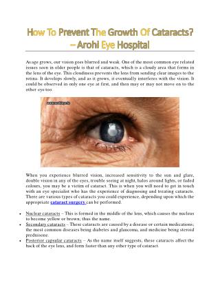 How To Prevent The Growth Of Cataracts? - Arohi Eye Hospital