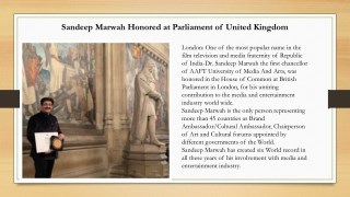 Sandeep Marwah Honored at Parliament of United Kingdom