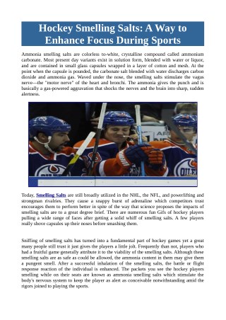 Hockey Smelling Salts: A Way to Enhance Focus During Sports