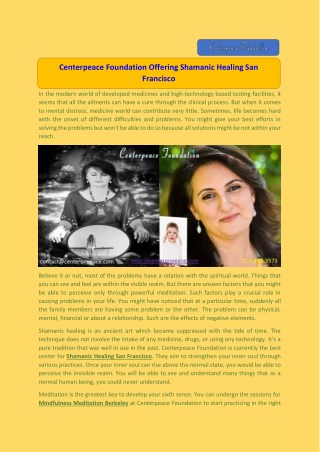 Centerpeace Foundation Offering Shamanic Healing San Francisco