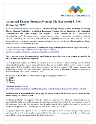 Advanced Energy Storage Systems Market worth $19.04 Billion by 2022