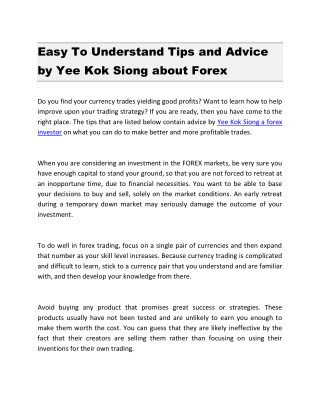 Easy To Understand Tips and Advice by Yee Kok Siong about Forex