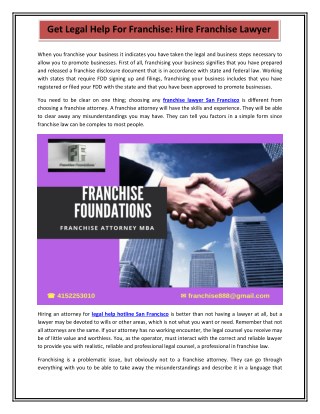 Get Legal Help For Franchise: Hire Franchise Lawyer