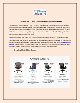 Leading No.1 Office Furniture Manufacturer in Chennai