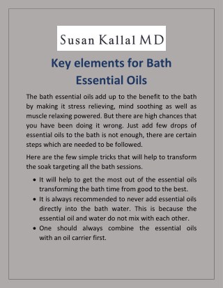 Key elements for Bath Essential Oils