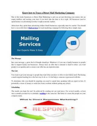 Know how to Trace a Direct Mail Marketing Company