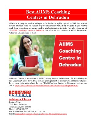 Best AIIMS Coaching Centres in Dehradun