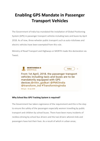 Enabling GPS Mandate in Passenger Transport Vehicles
