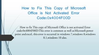 How to fix this copy of Microsoft Office is not activated Error code: 0x4004F00D?