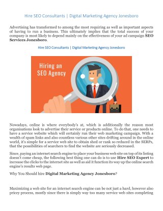 Why Best Digital Marketing Agency in Jonesboro is Hire SEO Consultants