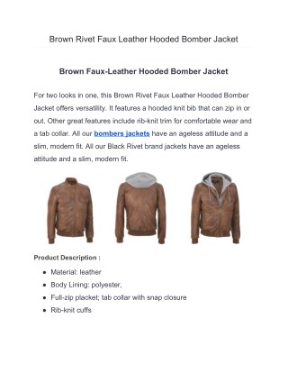 Brown Rivet Faux Leather Hooded Bomber Jacket