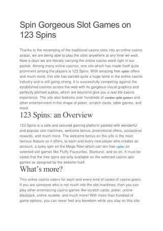 Spin Gorgeous Slot Games on 123 Spins