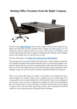 Renting Office Furniture From the Right Company