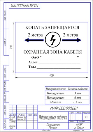 Табличка кабель не копать