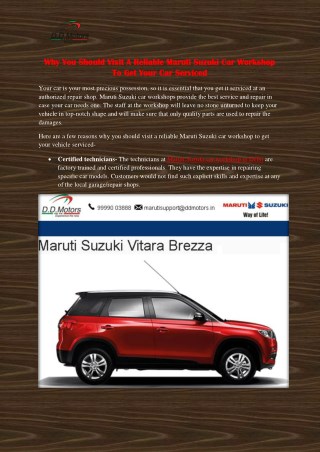 Why You Should Visit A Reliable Maruti Suzuki Car Workshop To Get Your Car Serviced