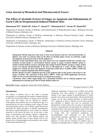The Effect of Alcoholic Extract of Ginger on Apoptosis and Inflammation of Germ Cells in Streptozotocin-Induced Diabetic