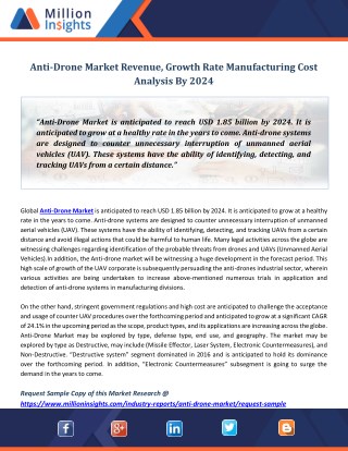 Anti-Drone Market Revenue, Growth Rate Manufacturing Cost Analysis By 2024