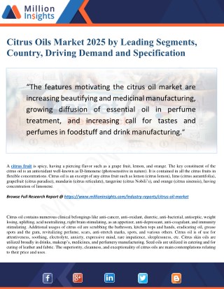 Citrus Oils Market Report 2025 Analysis by Top Key Players, Driving Factors and Challenges