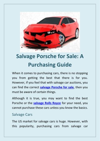 Salvage Porsche for Sale: A Purchasing Guide