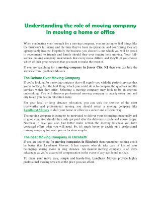 Understanding the role of moving company in moving a home or office