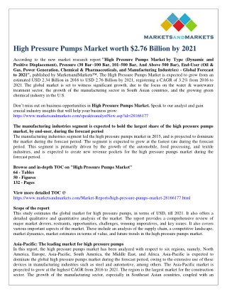High Pressure Pumps Market worth $2.76 Billion by 2021