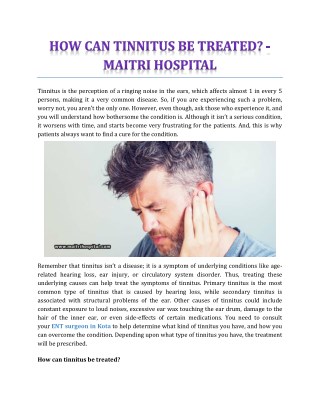 How Can Tinnitus Be Treated? - Maitri Hospital