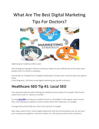 What Are The Best Digital Marketing Tips For Doctors