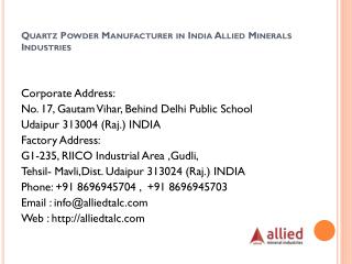 Quartz Powder Manufacturer in India Allied Minerals Industries