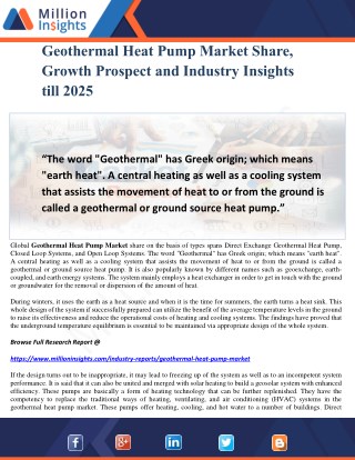 Geothermal Heat Pump Market Share, Growth Prospect and Industry Insights till 2025