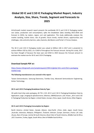 Global 3D IC and 2.5D IC Packaging Market Report, Industry Analysis, Size, Share, Trends, Segment and Forecasts to 2025