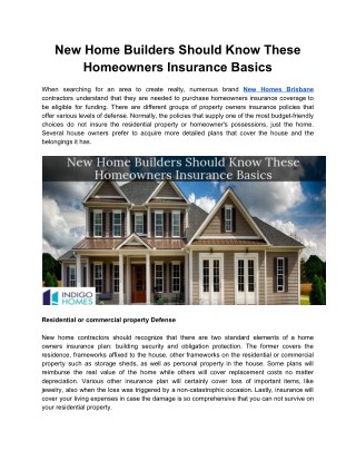 New Home Builders Should Know These Homeowners Insurance Basics