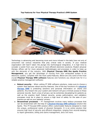 Top Features for Your Physical Therapy Practice’s EMR System