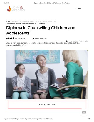 Diploma in Counselling Children and Adolescents - John Academy
