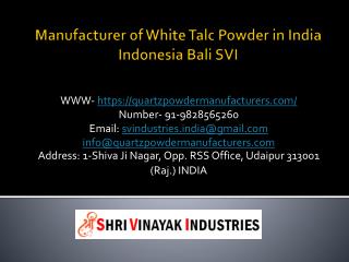 Manufacturer of White Talc Powder in India Indonesia Bali SVI
