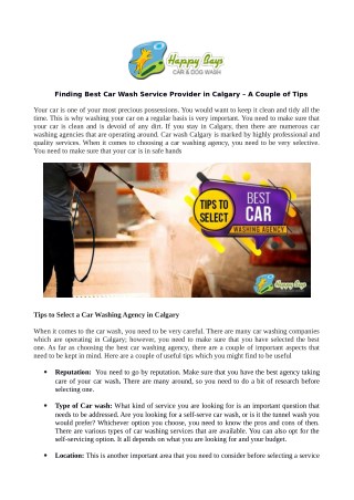Finding Best Car Wash Service Provider in Calgary – A Couple of Tips