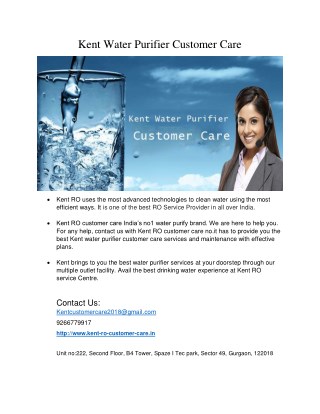 Kent Water Purifier Customer Care