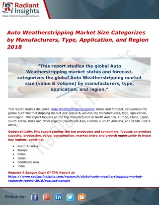 Auto Weatherstripping Market Size Categorizes by Manufacturers, Type, Application, and Region 2018