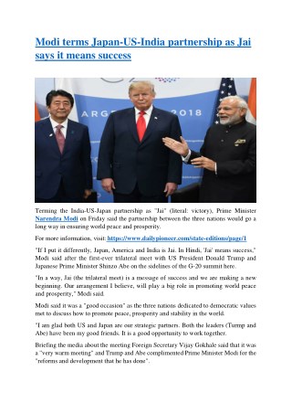 Modi terms Japan-US-India partnership as Jai says it means success