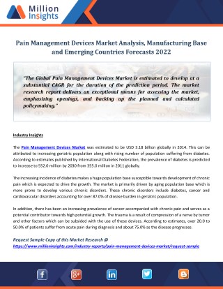 Pain Management Devices Market Analysis, Manufacturing Base and Emerging Countries Forecasts 2022