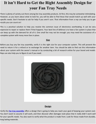 It isn’t Hard to Get the Right Assembly Design for your Fan Tray Needs