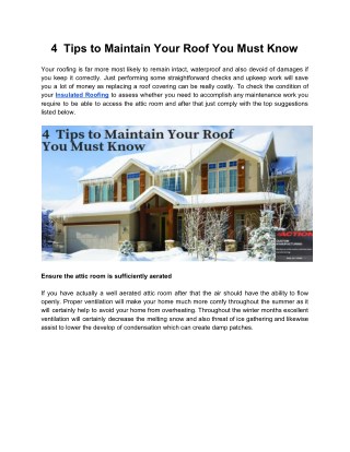 4 Tips to Maintain Your Roof You Must Know
