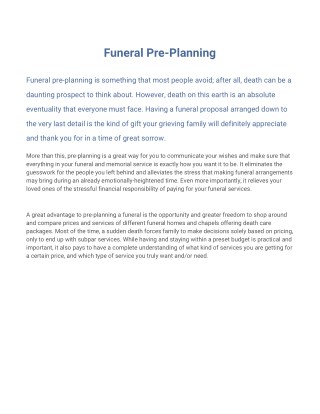 Funeral Pre-Planning