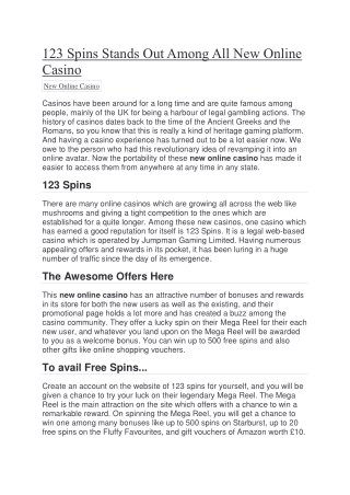 123 Spins Stands Out Among All New Online Casino