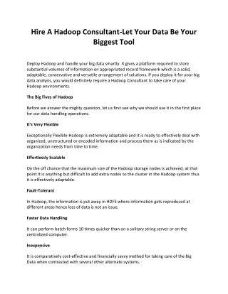 Hire A Hadoop Consultant-Let Your Data Be Your Biggest Tool