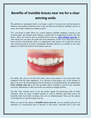 Benefits of invisible braces near me for a clear winning smile