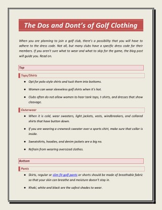 The Dos and Dont’s of Golf Clothing