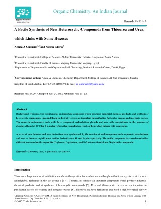 A Facile Synthesis of New Heterocyclic Compounds from Thiourea and Urea, which Links with Some Hexoses