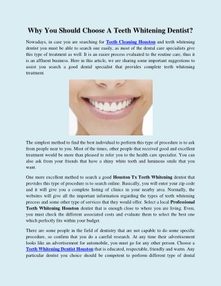Why You Should Choose A Teeth Whitening Dentist
